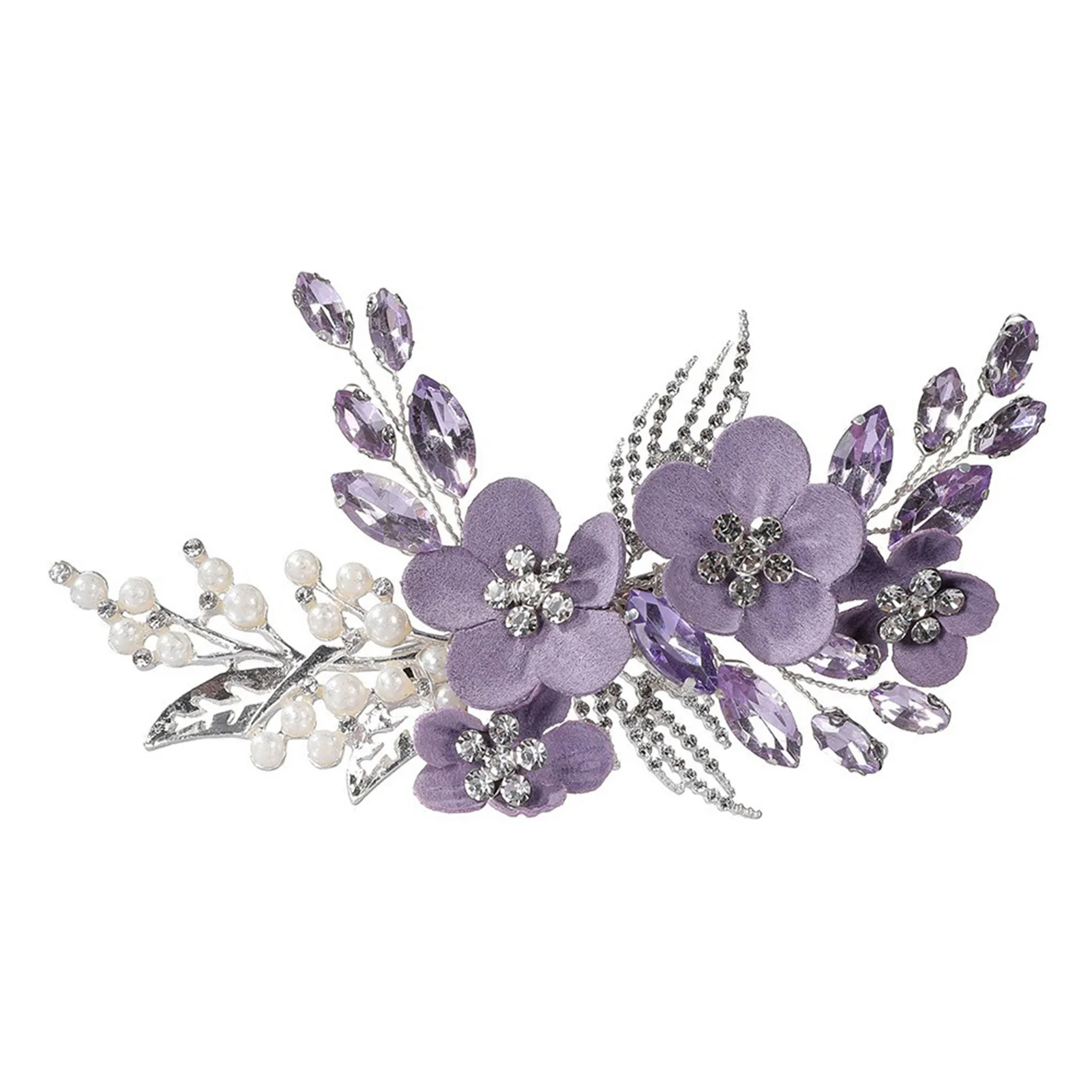 Haarspange aus Legierung mit lila Blumen-Strass-Kristall-Akzent, sichere Metall-Haarspange für Hochzeitsfeiern und Fotoshootings für Bräute – Detail 4