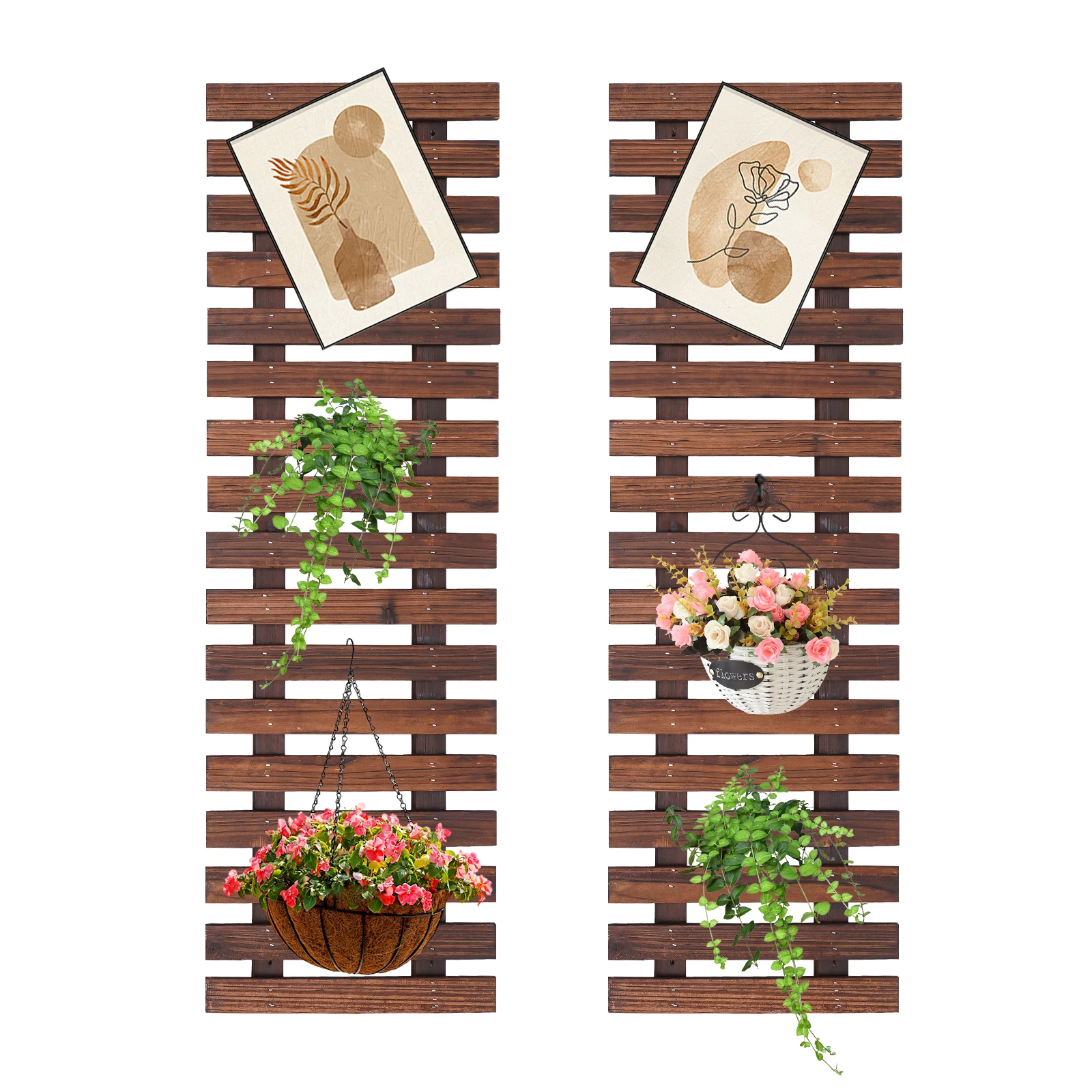 2Pcs Wooden Wall Vase Decoration Hanging Wall Planters Wall Mounted Plant Flower Pot Pocket Vases