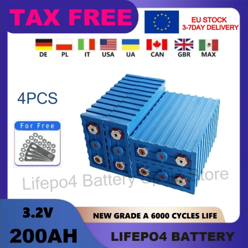 Lifepo4 Batterie 200ah Zelle 4/8/16/32 Stück Deep Cycle Batterie Pack 12V 24V 48V RV Boote Golf Wagen Home Solar Speichers Ystem