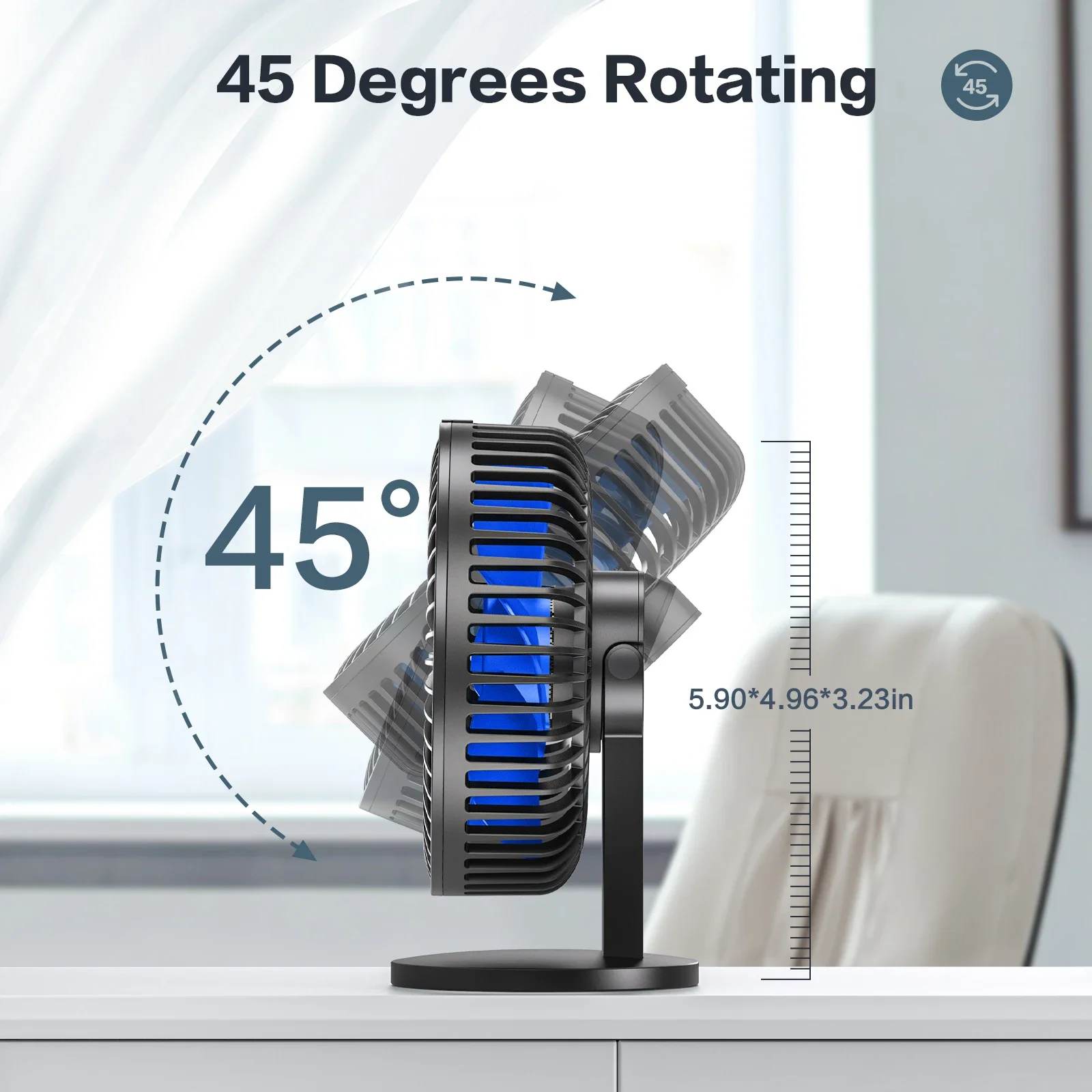 Small Desk Fan, USB Fan with Strong , 4 Speeds Portable Desktop Table Fan, Adjustment Personal Mini Fan, Quiet