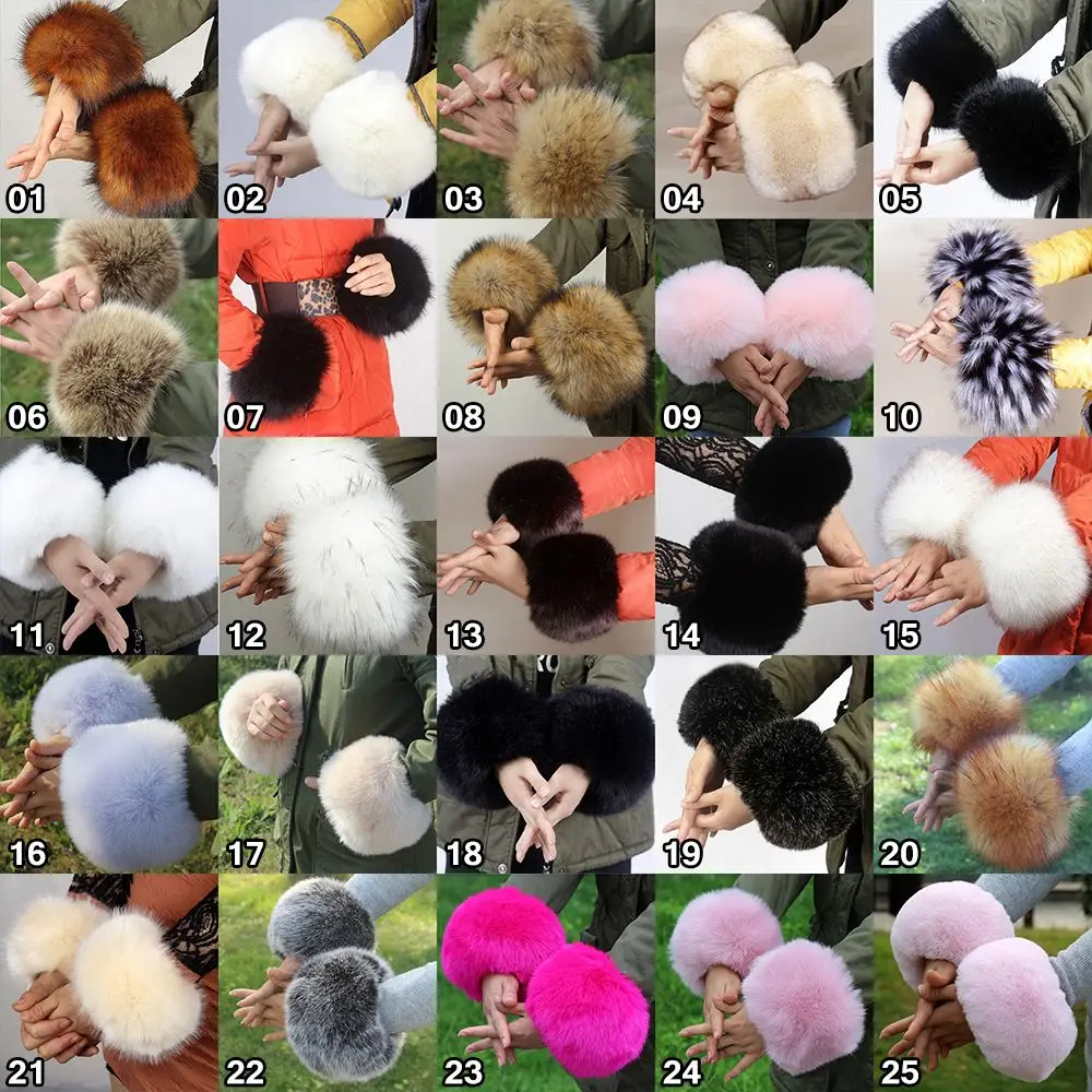 Gelang Penghangat Modis Musim Dingin Wanita Manset Mewah Bulu Palsu Lengan Luar Pergelangan Tangan Tahan Angin