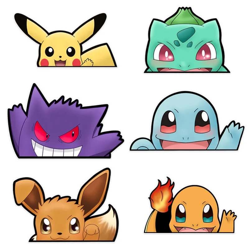 Pokemon Anime Around Pikachu Charmander Car Stickers Cute Gengar Bulbasaur Glass Decorative Stickers Children\'s Toys Gifts