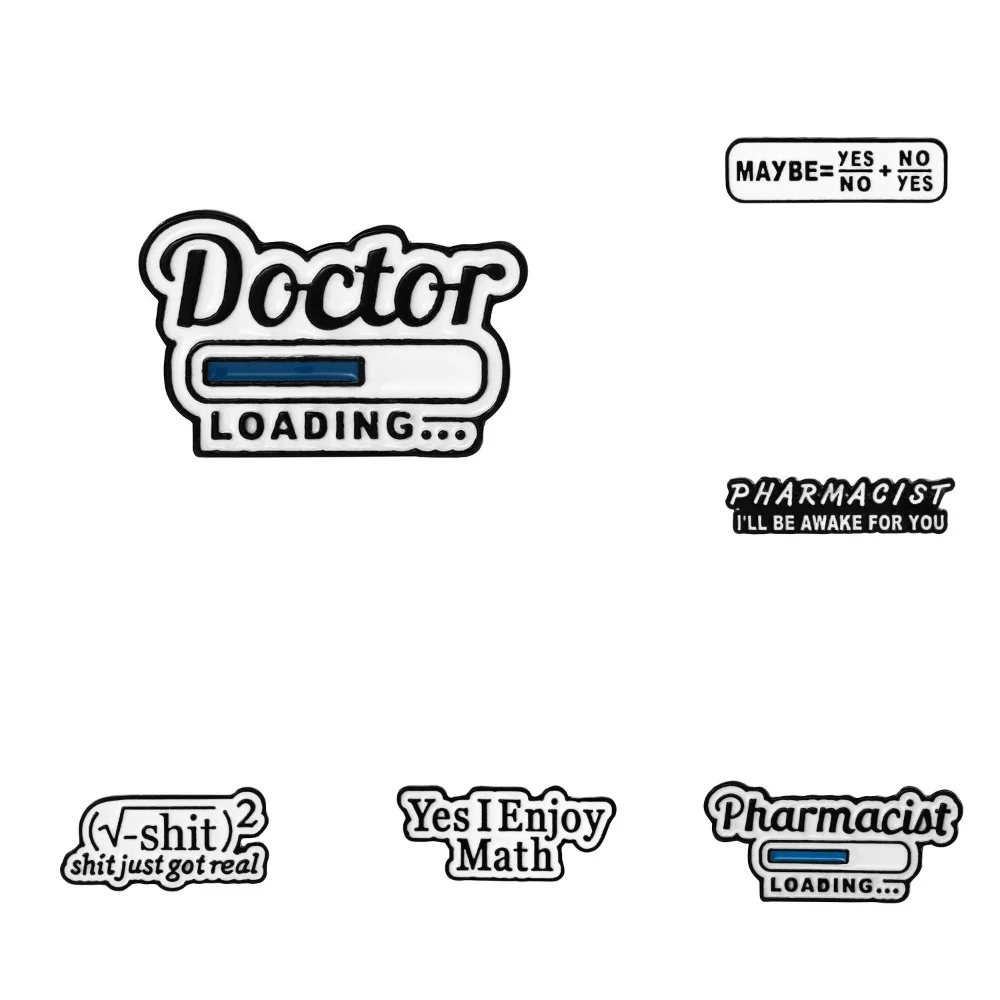 6Pcs/Set Creative Letter Yes I Enjoy Math Pins Pharmagist I'll Be Awake For You  Doctor Loading Brooches For Student Gift