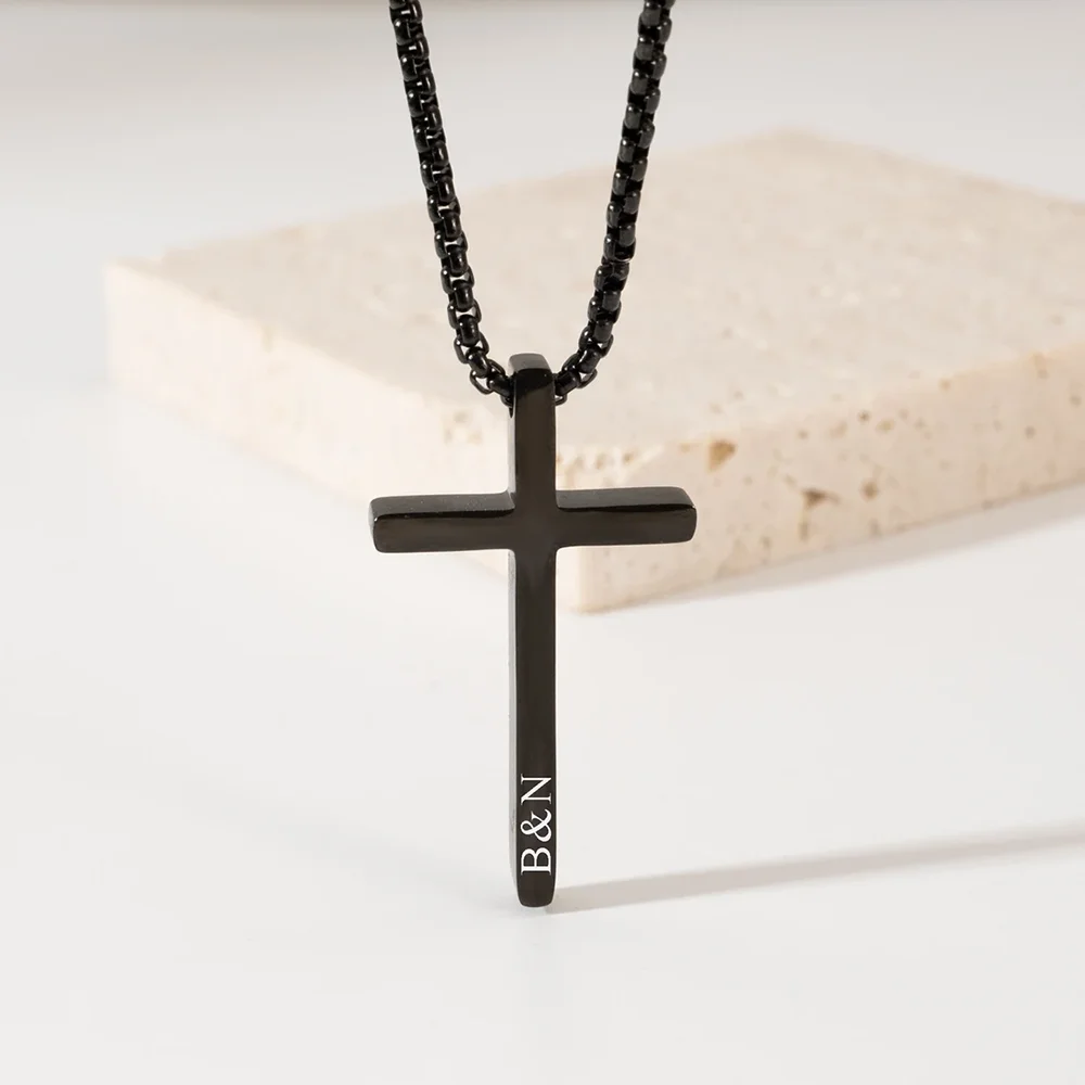 Personalized Plain Cross Name Engraved Neck Chain Stainless Steel Minimalist Religious Daily Stackable Jewelry For Him Her
