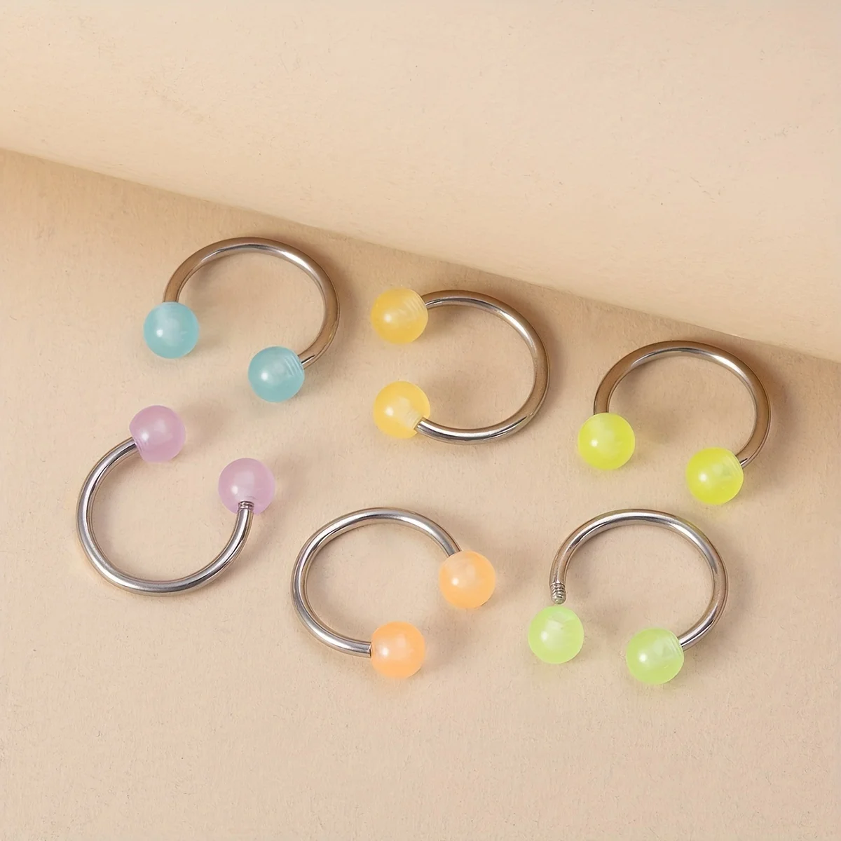 6pcs / Set 16G brillante nariz de herradura anillo de septum de acero inoxidable varilla acrílico bola anillo labial tragus cartílago pendientes joyería del cuerpo
