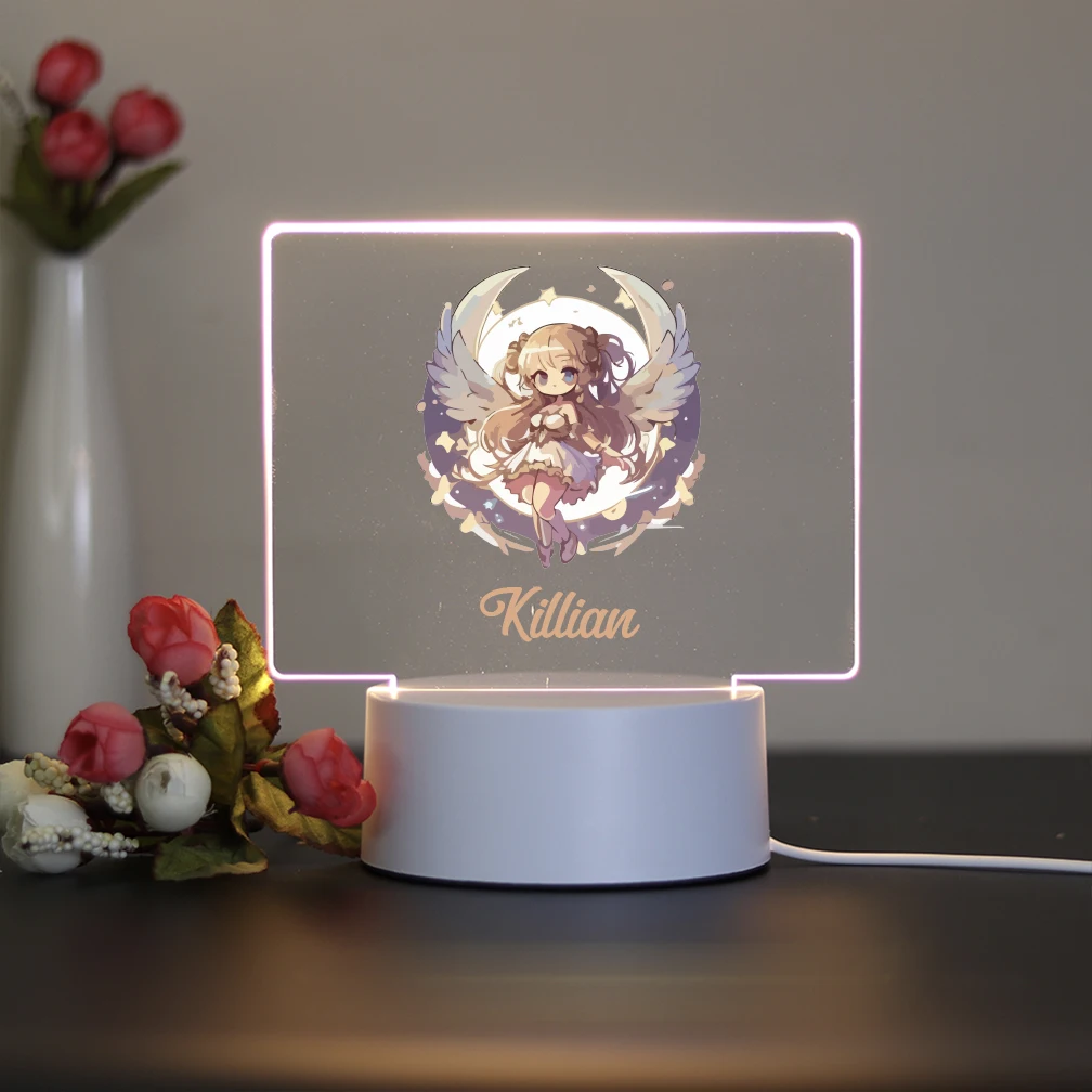 1 pc pretty snack,angel or birds UV Print Personalized Name 3D Visual Night Light Night Lamp For Living Room Kids Room