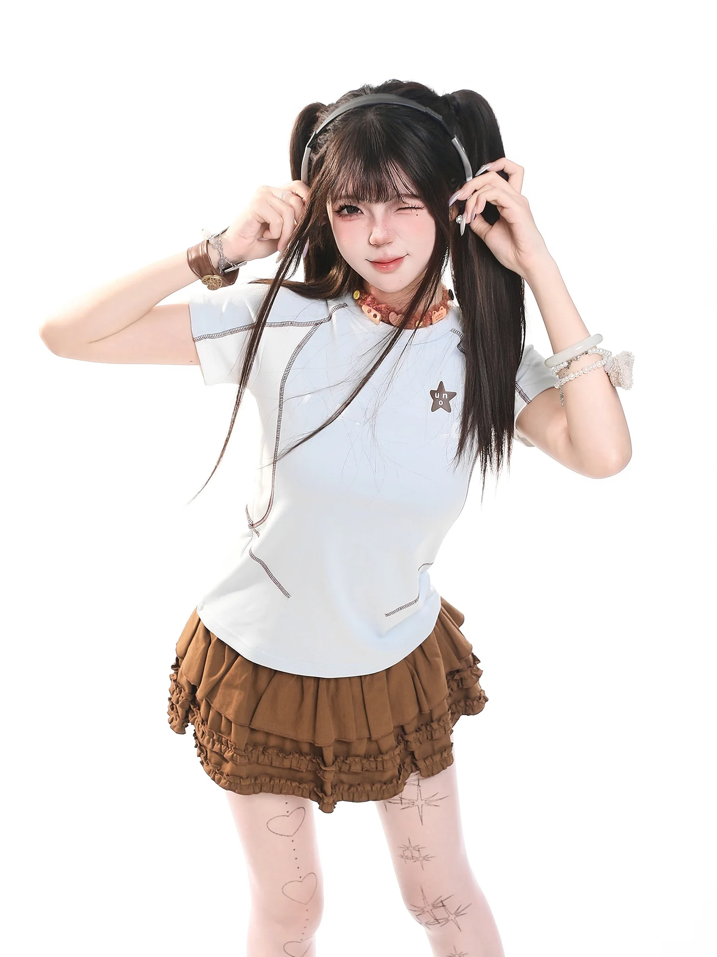 Sweet Cool Sporty Short Sleeve T-Shirt Women's Summer Casual Patchwork Slimming Personality round Neck Top