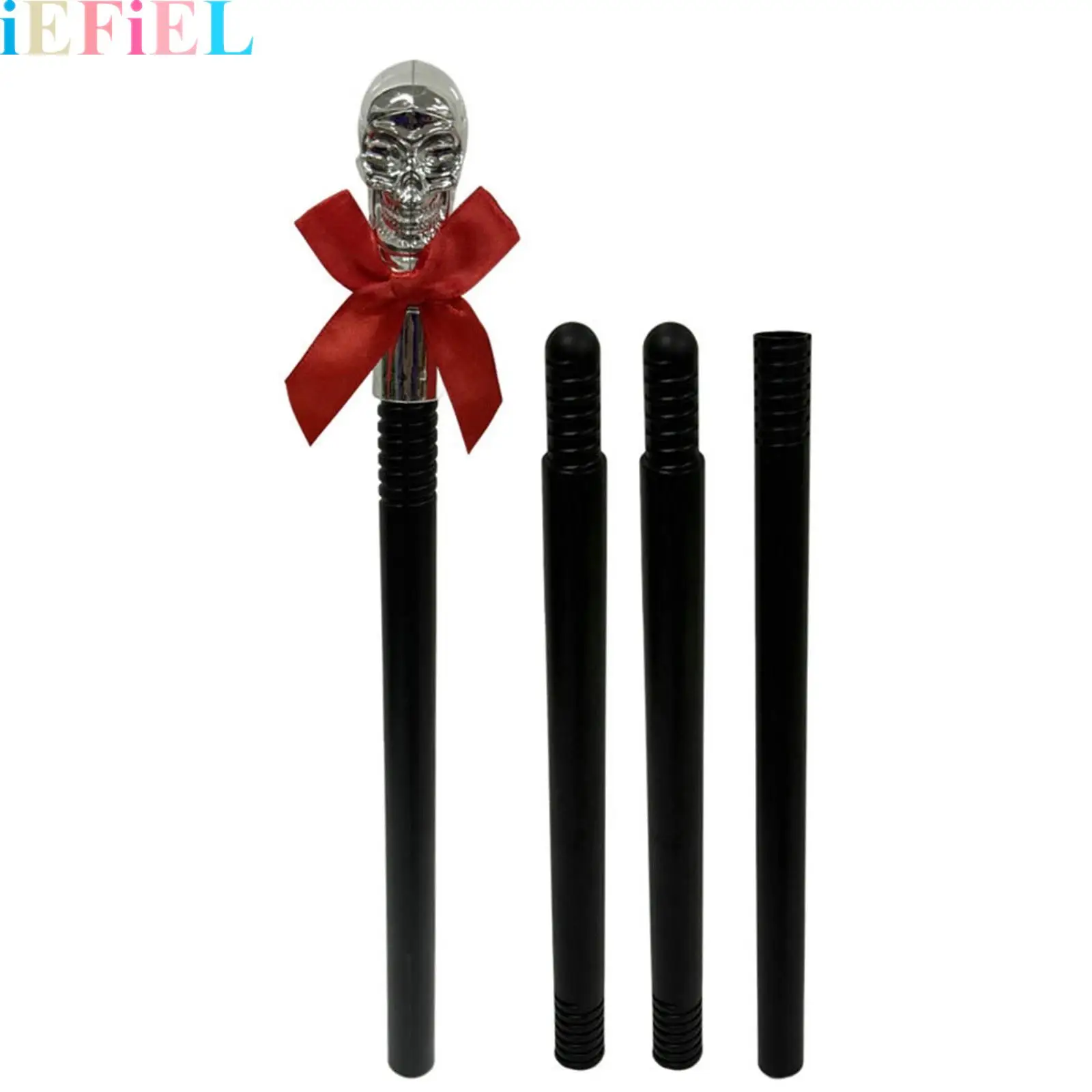 

Skeleton Magic Scepter Prop Vintage Walking Cane Plastic Scepter Skull-head Decoration And Red Bow Prop Stick for Halloween