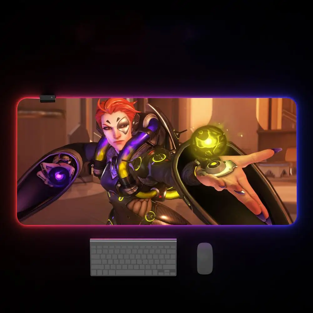 M-moira Orisa Pharah Mouse Pad besar, mouse pad bercahaya 700x400mm, RGB streamer, LED gaming internet café meja mat, home keyboa