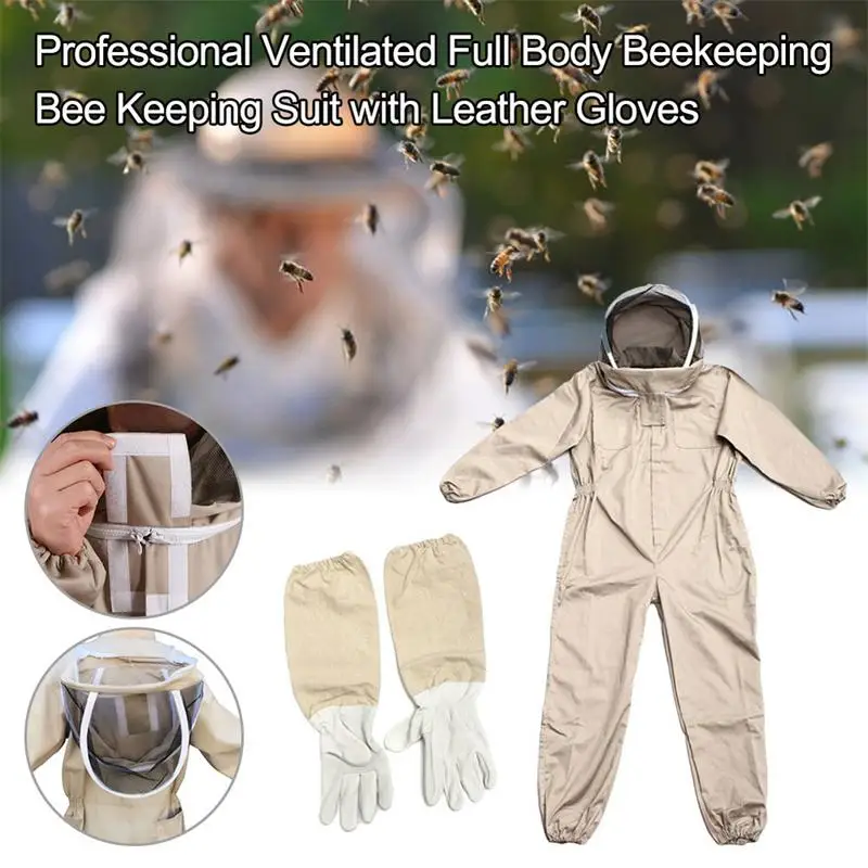 Full Body Beekeeping Clothes Professional Ventilated Bee Keeping Suit With Leather Glove Protective Clothing Saftey Outfit