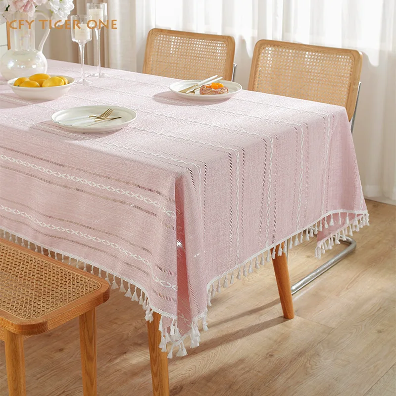 American Stripes Jacquard Tablecloth Antifouling Rectangular Tablecloth Washable and Oil Resistant Coffee Table Mat Table Cover