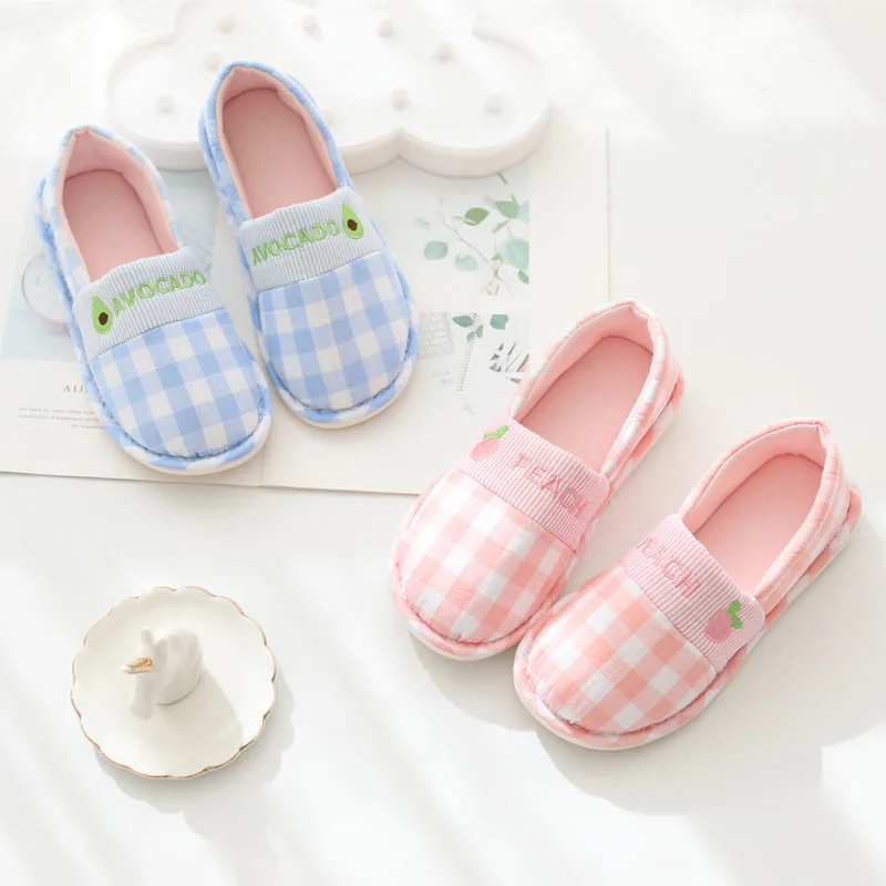 New Soft Cotton Fruits House Indoor Flats Strawberry Slipper Four Seasons Slippers For Girl Women Cute Animal Shoes Pink Blue