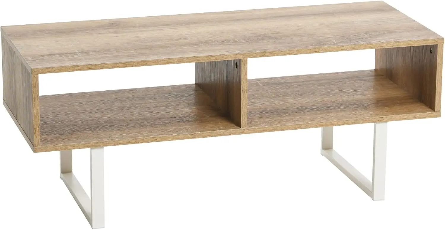 

Jamestown TV Stand Coffee Table with Rectangular Storage Compartments Coastal Oak Rustic Wood Grain and White Metal