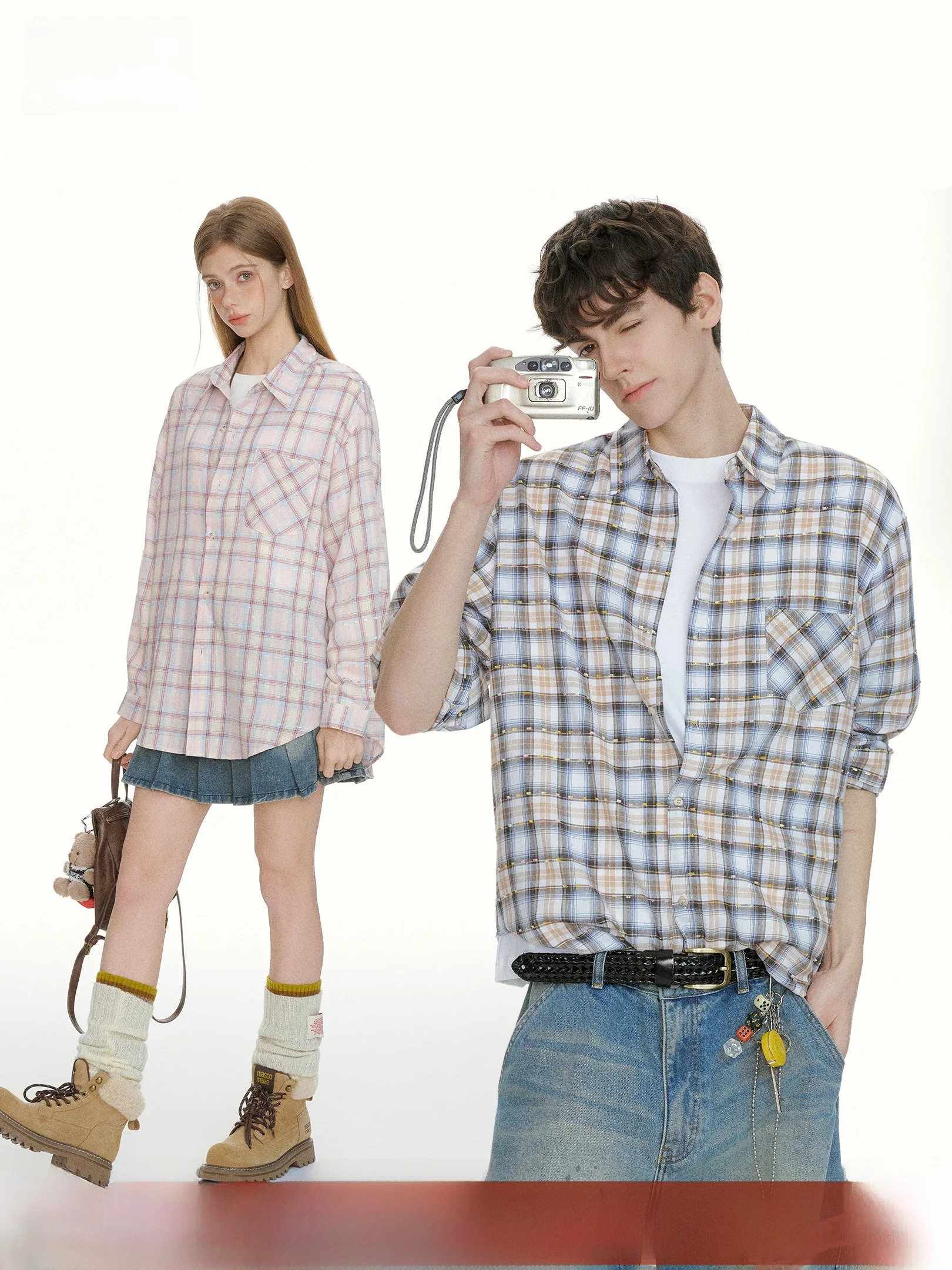 

Beetle Town American Retro Lightweight Plaid irt Женская свободная верхняя одежда для пар, новинка весенней коллекции, дышащая повседневная рубашка