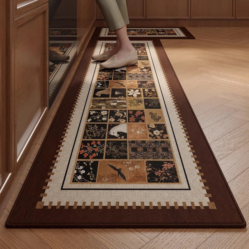 Kitchen Carpet Long Rug Stain-resistant Durable Floor Mat Minimalism Brown Printed Pattern Rugs Home Decor Alfombra De Cocina