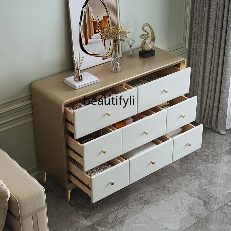 American light luxury solid wood chest bedroom modern simple European six-bucket storage cabinet living room