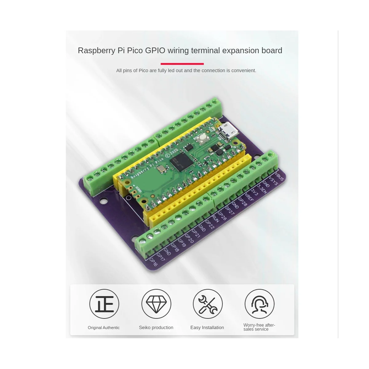 For Raspberry Pi PICO GPIO Expansion Board Picow Terminal GPIO Interface Module Onboard Male and Female Pins(Welded)