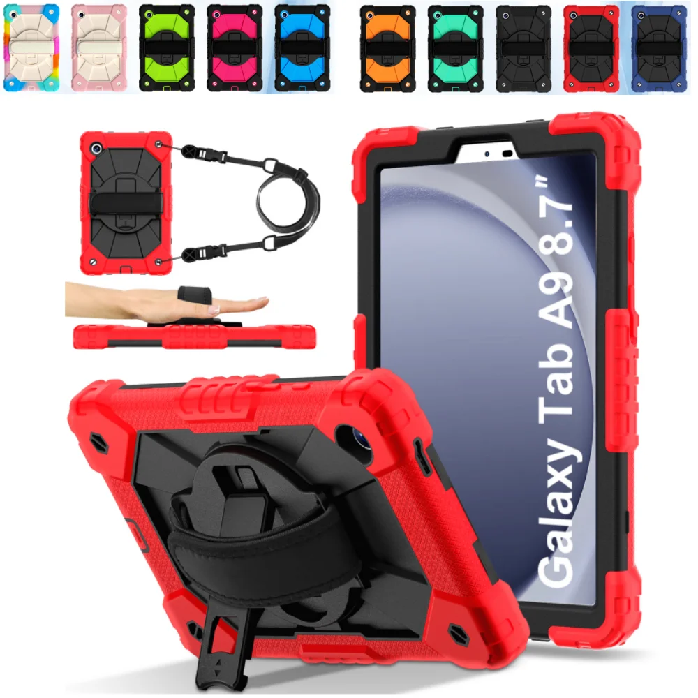 Heavy Duty Protective Case for Samsung Galaxy Tab A9 8.7 inch SM-X110 X115 X117 Cover Built-in Kickstand & Shoulder Straps