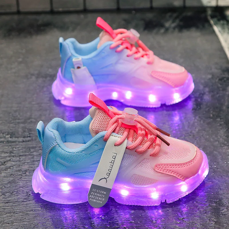 Children Led Shoes Boys Girls Lighted Sneakers USB Charger Glowing Shoes Mesh Breathable Colorful Lighting Shoes Luminous Sole