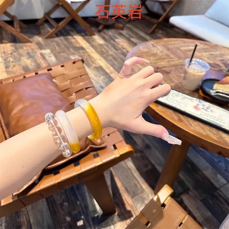

New High Ice Sugar Quartz Rock Jade Bracelet Gradient Yellow Wide Stripe Quartz Rock Jade Bracelet