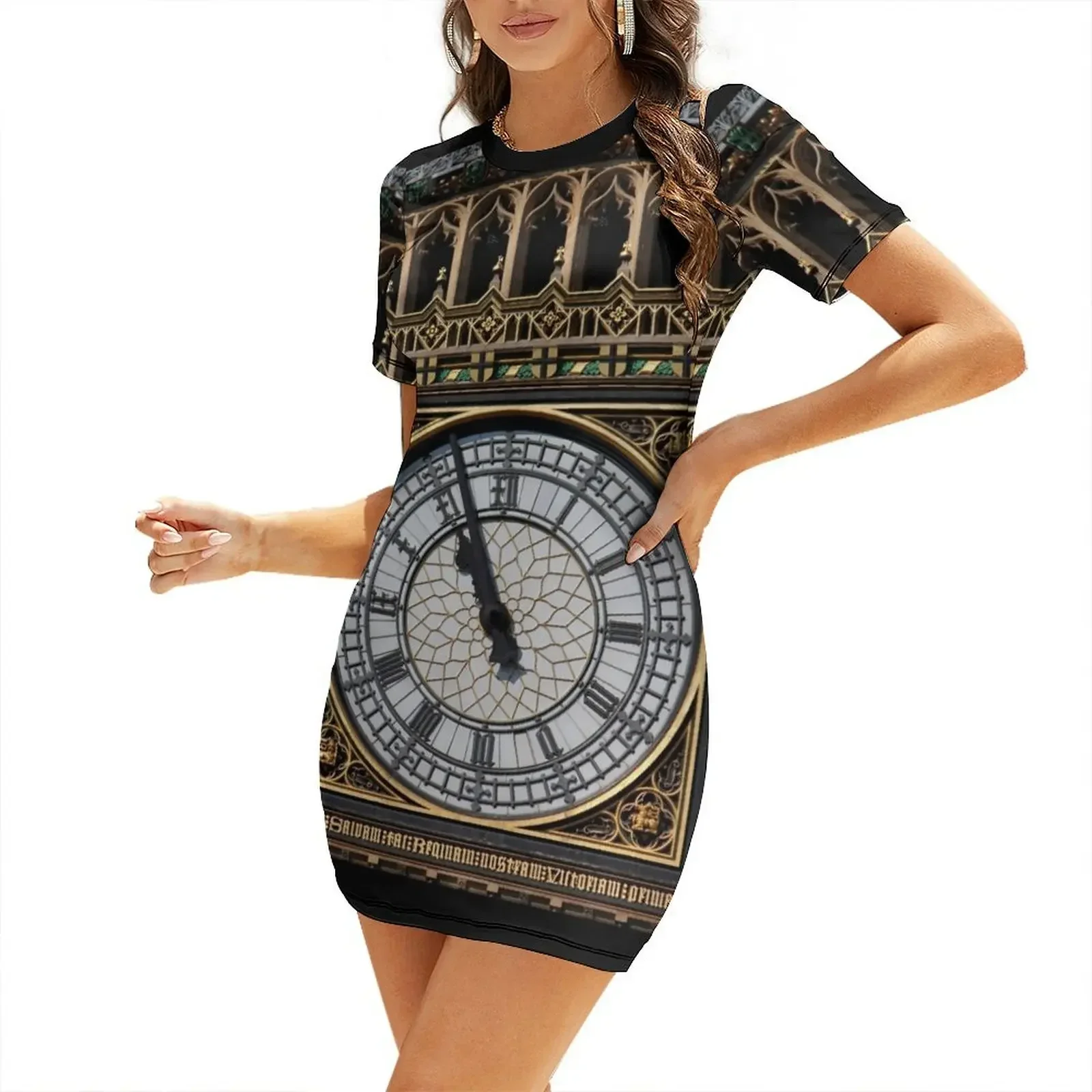 Clock Tower Short-Sleeved Dress luxury dress dress for women 2026