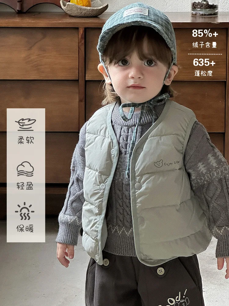 

Baby Down Vest Autumn Winter New Boys White Duck Down Sleeveless Jacket Thickened Infant Vest for Outerwear aClass