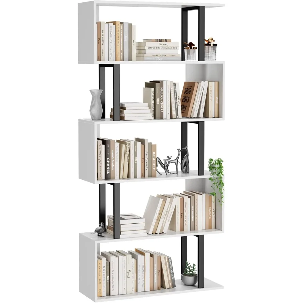 

Geometric Bookcase,S Shaped Bookshelf, Wood Decorative Storage Shelving, Modern Freestanding Display Shelves