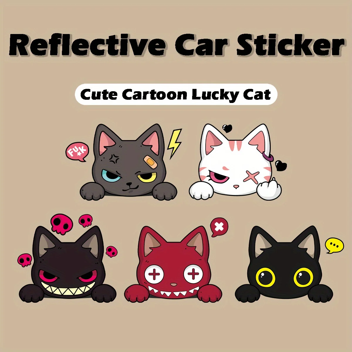 

1SET Super Cute Lucky Cat Reflective Sticker - Glossy Vinyl Self-Adhesive | Easy to Apply for Car/Motorcycle/Helmet/Bumper