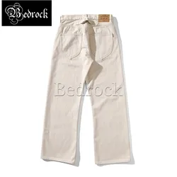 MBBCAR Mens 14.7 oz Blue Line Selvedcge Denim Jeans Raw Denim Beige High Density Jean Bell-bottoms And High Waist Wide Leg Pants