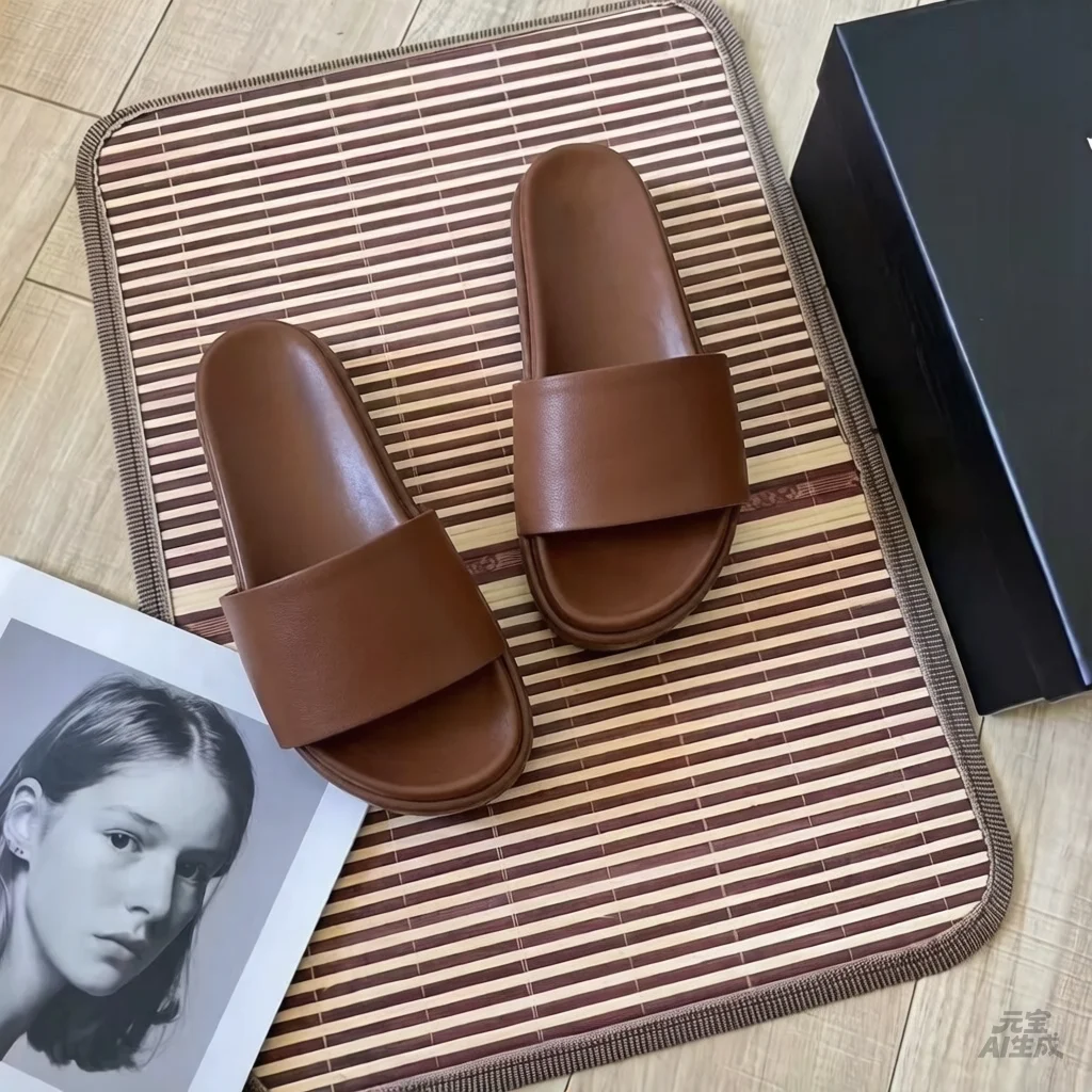 2026 Summer New Women's Thick Sole Platform Sandals Metal Buckle Genuine Leather Canvas Slide Sandals Casual Outdoor Shoes