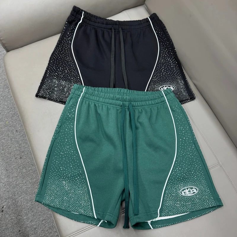 

Full Stars Diamond Splice Stripe Shorts Black Green Shortpants Men Women Loose Drawstring Beach Holiday Short Pants Breeches