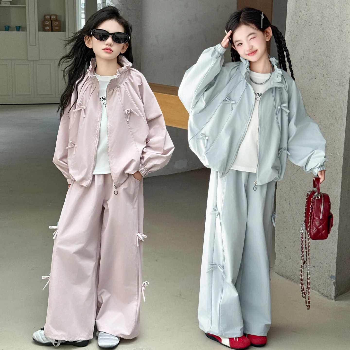

2025 Baby Girls Autumn Sets Bowknot Zipper Jacket+Elastic Waist Pant Kids Girls Sets Long Sleeves Children Girls Fashion Sets