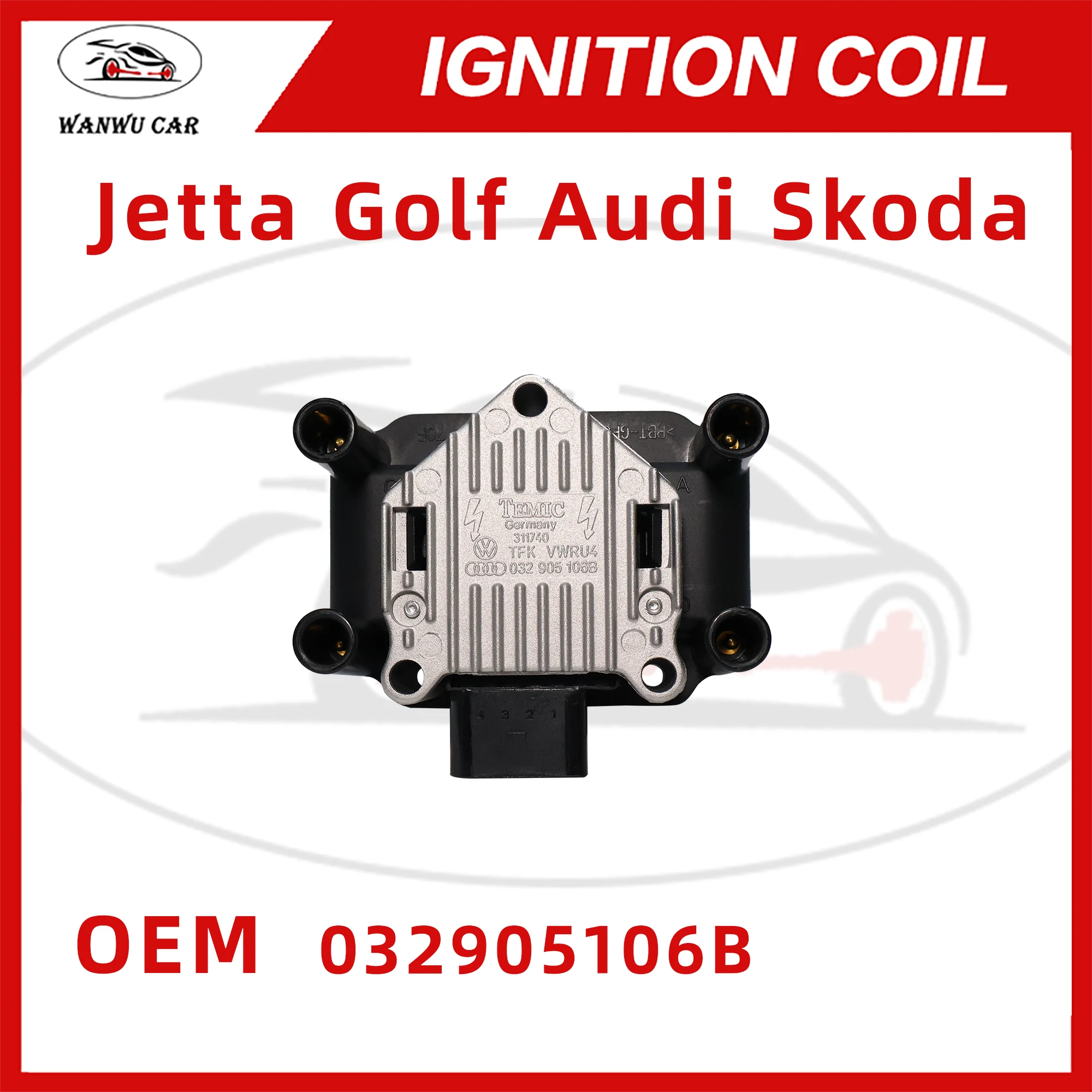 032905106B Ignition Coil Igniter Suitable For VW Jetta Golf Audi Skoda 032905106