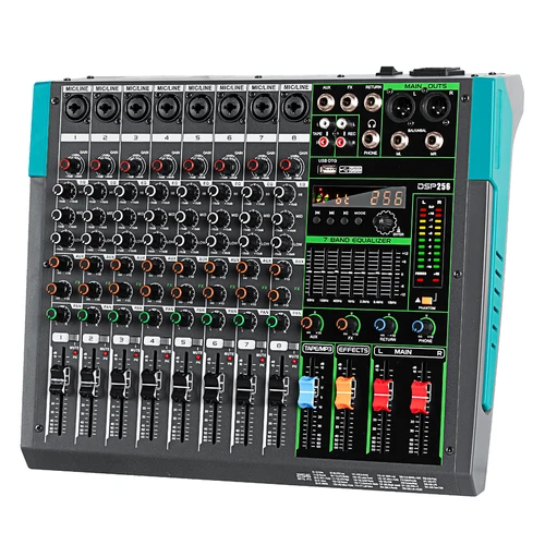 Imagen 2 del producto Mesa mezcladora de sonido DJ profesional de 8 canales, mezclador de Audio con efecto 256 DSP, Bluetooth, PC, consola mezcladora de grabación de reproducción USB