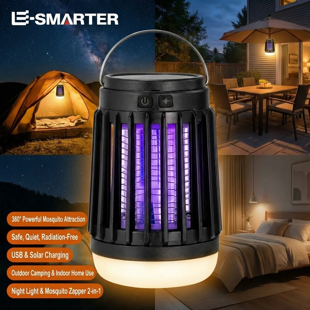 Electric Insect Trap Mosquito Killer Outdoor Lights Solar Charging Mosquito Killer Lamp Mute Insect Repellent Radiationless
