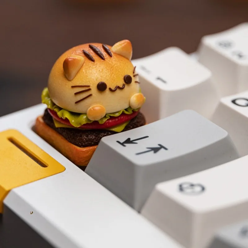 

MiFuny Cat Hamburger Key Cap Handmade Kawaii Key Cap ABS Customized Keycaps for Mechanical Keyboard Accessories Cute Keycaps