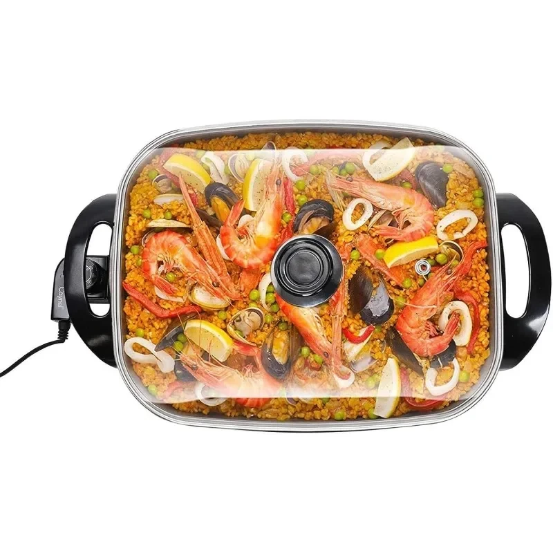 Caynel Professional Non-Stick Copper Electric Frying Pan Deep Pan with Tempered Glass Vented Lid, Upgraded Thermostat