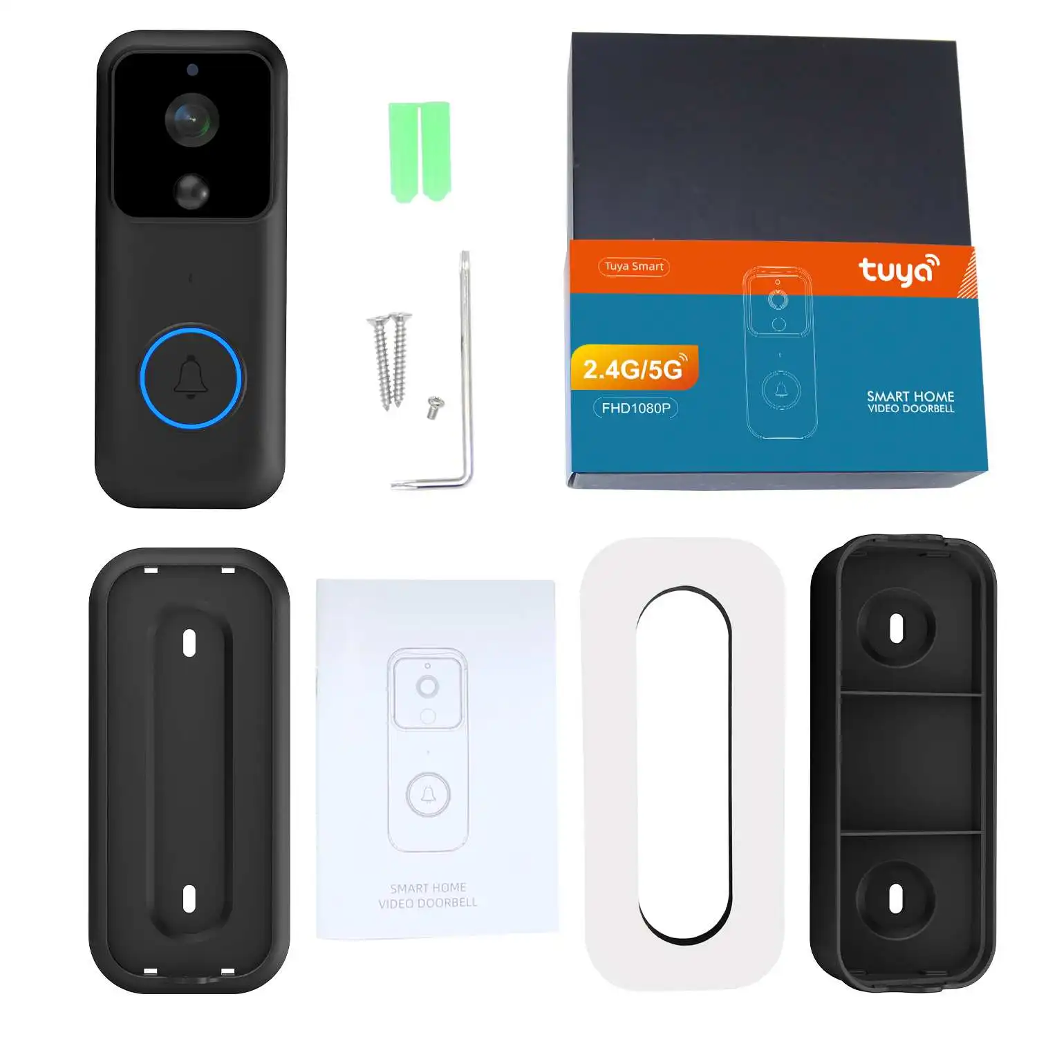 Campainha Inteligente Tuya, Dual Band, Campainha WiFi, Detecção Humana, Visão Nocturna, Intercomunicador APP Remoto, Casa Inteligente, 1080P, 2,4 GHz, 5GHz