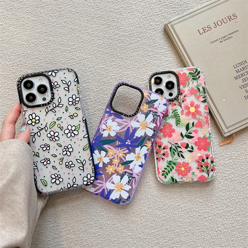 

IG KOL Flower Impact Phone Case For iPhone 15Pro 14 13Mini/12/11 XSMAX 678PLUS XR SE2 Cover Skinny Shell Body Protection