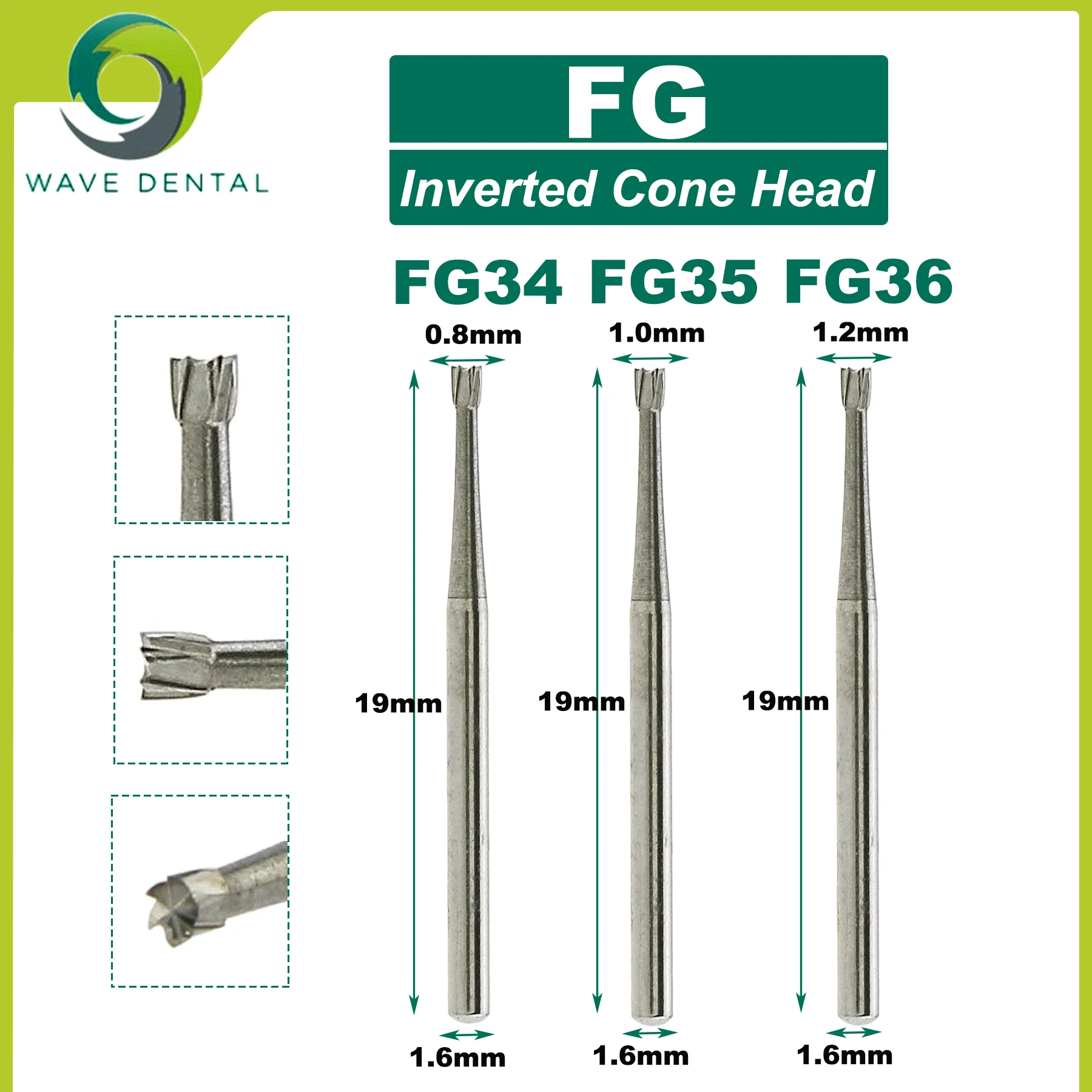 PRIMA WAVE Dental Tungsten Carbide Burs  Dental Burs Round/Inverted Cone Head FG Series For High Speed Handpiece 5Pcs/Pack