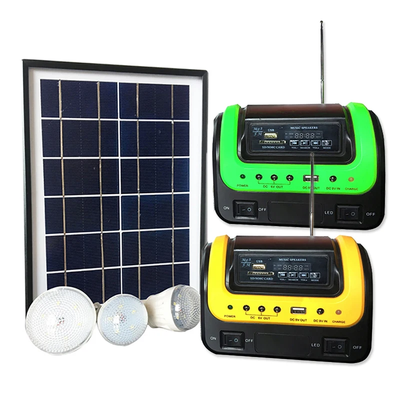 

Rechargeable Solar Panel Power Generator System Indoor Outdoor Emergency Lighting Portable Power Station with 3 LED Bulbs