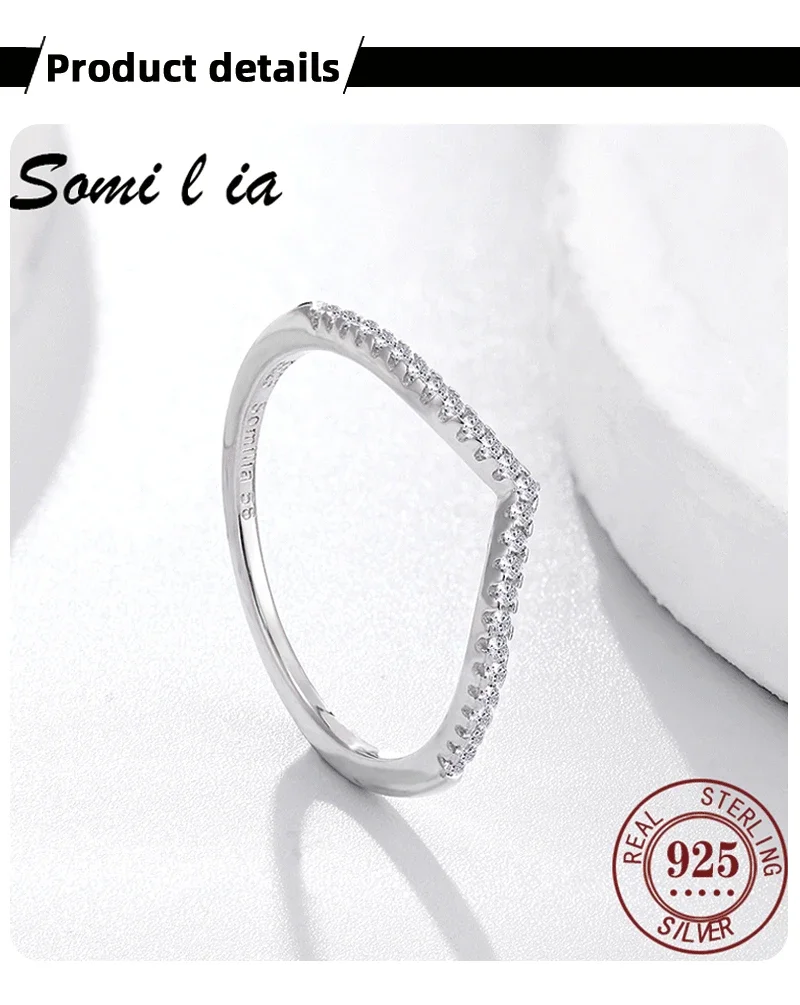 SOMILIA Schlichter Stil 925 Sterling Silber Ehering für Frauen Mini Zirkonia Feiner Schmuck Größe 6/7/8/9/10 Bestseller 4002 – Detail 1