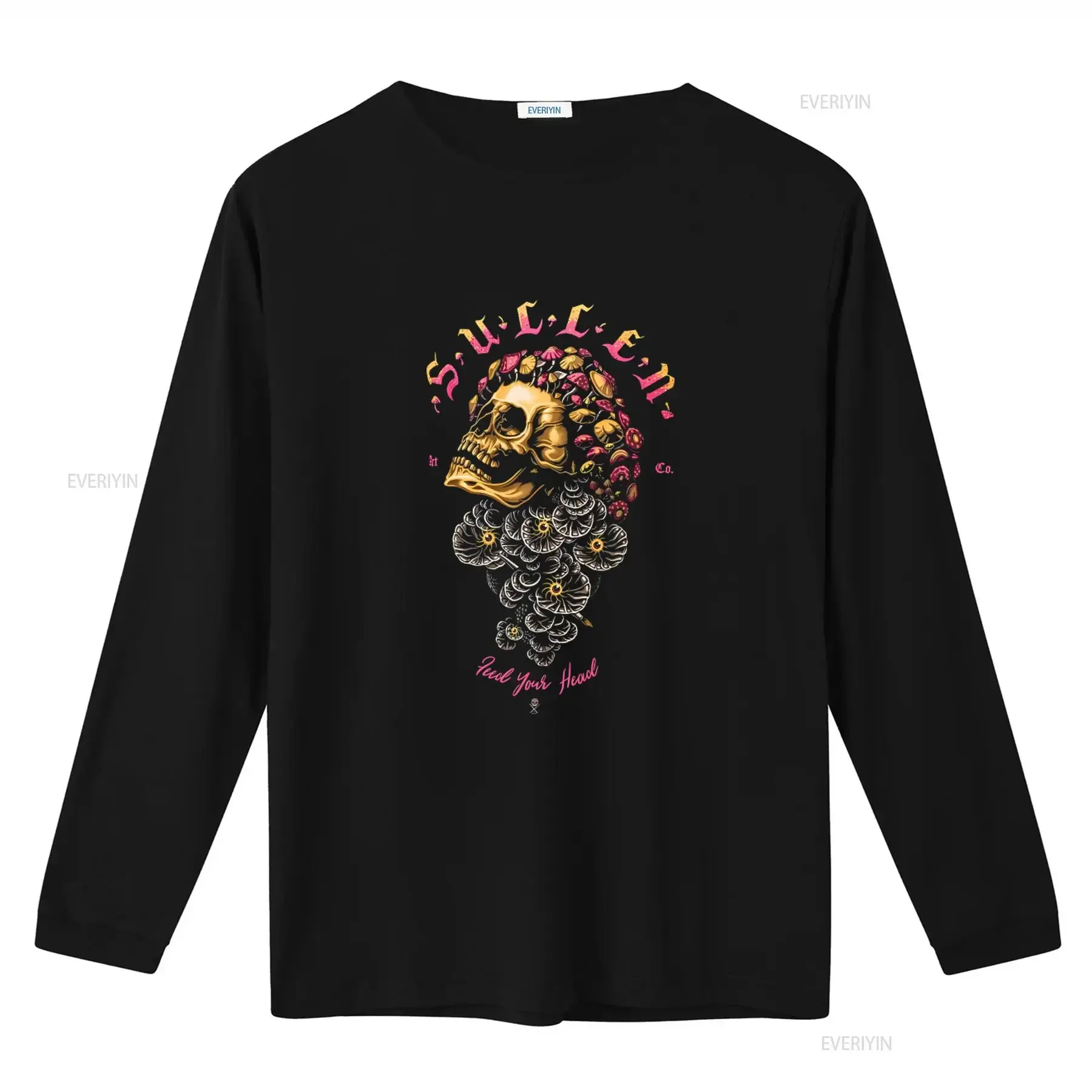 Sullen Feed Your Head Skull Mushroom Black Premium T Shirt UK M 3XL No Duty Gothic Floral Design vintage Washed homme