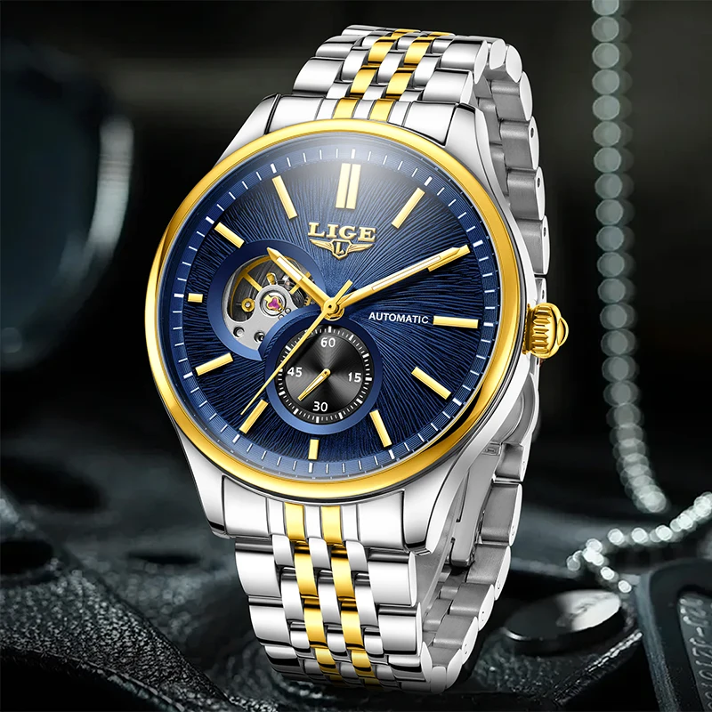 LIGE أعلى الفاخرة التلقائية ساعة رجالي موضة ساعات آلية عادية الرجال مقاوم للماء مضيئة الصلب ساعات المعصم Reloj Hombre #4