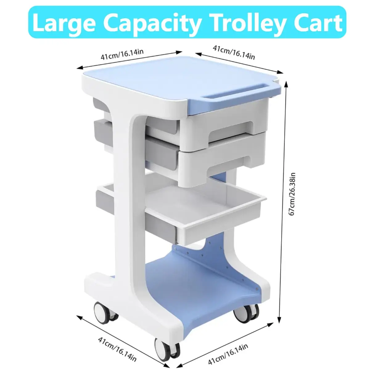 Carrinho profissional de salão de beleza com 3 camadas e 2 gavetas com rodas Carrinho utilitário com gavetas Carrinho de armazenamento móvel, carga máxima de 50 kg/110 lb,