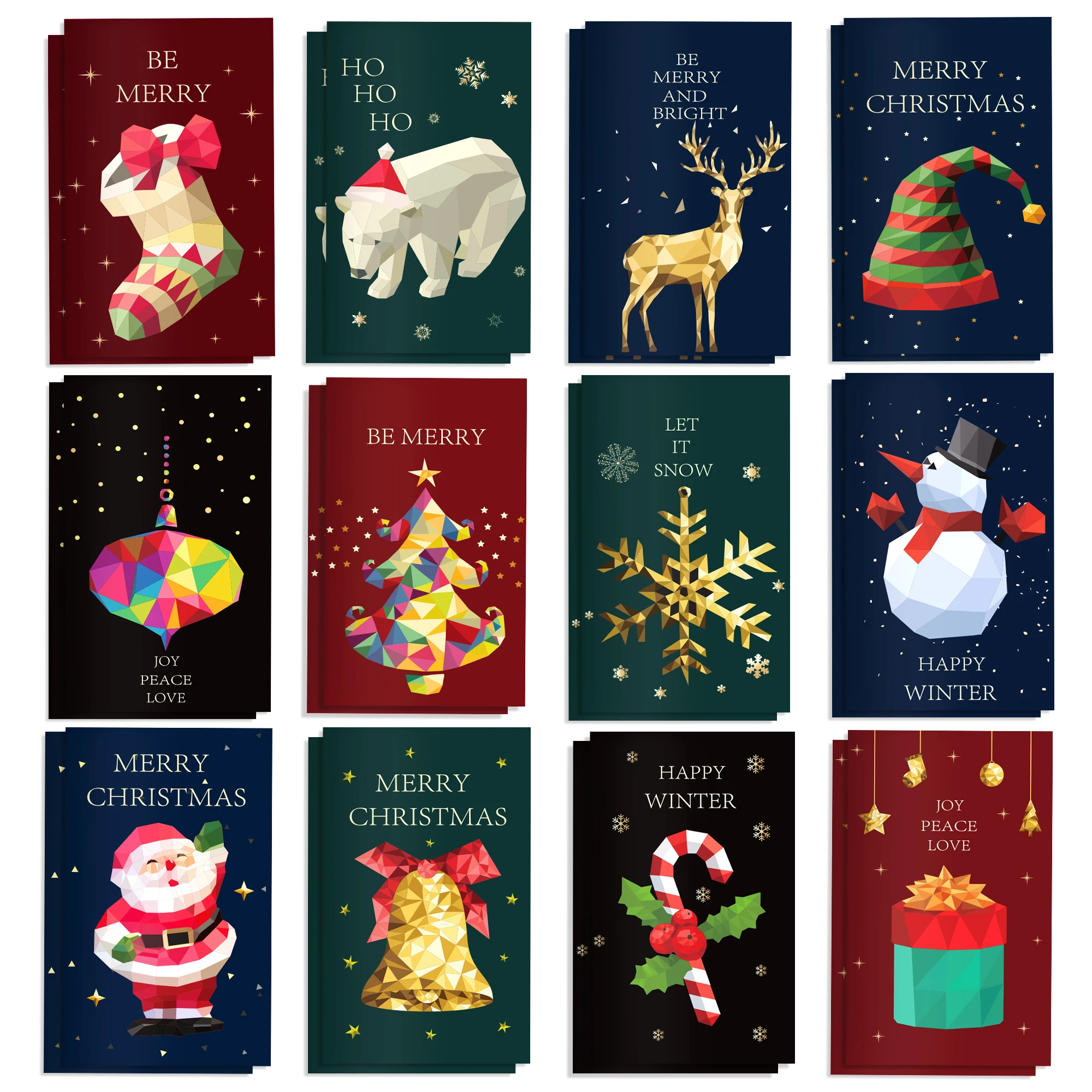 12/24/36pcs Christmas Low Poly Mini Notebooks Geometric Santa Reindeer Snowman Pocket Notepads Small Journal School Supplies