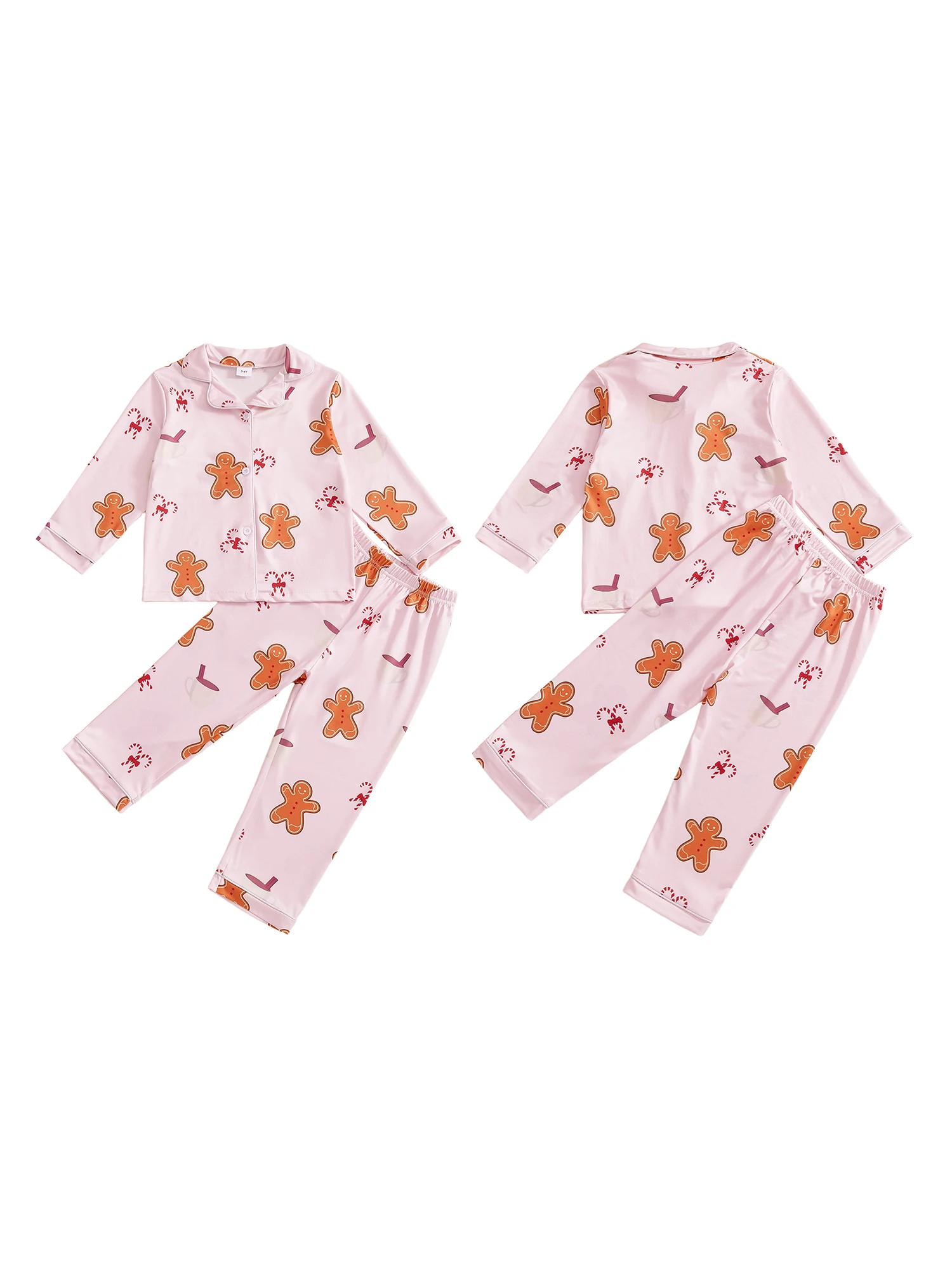 

Women s Holiday Pajama Set with Long Sleeve Lapel Button Up Top and Gingerbread Print Pants for Festive Sleepwear