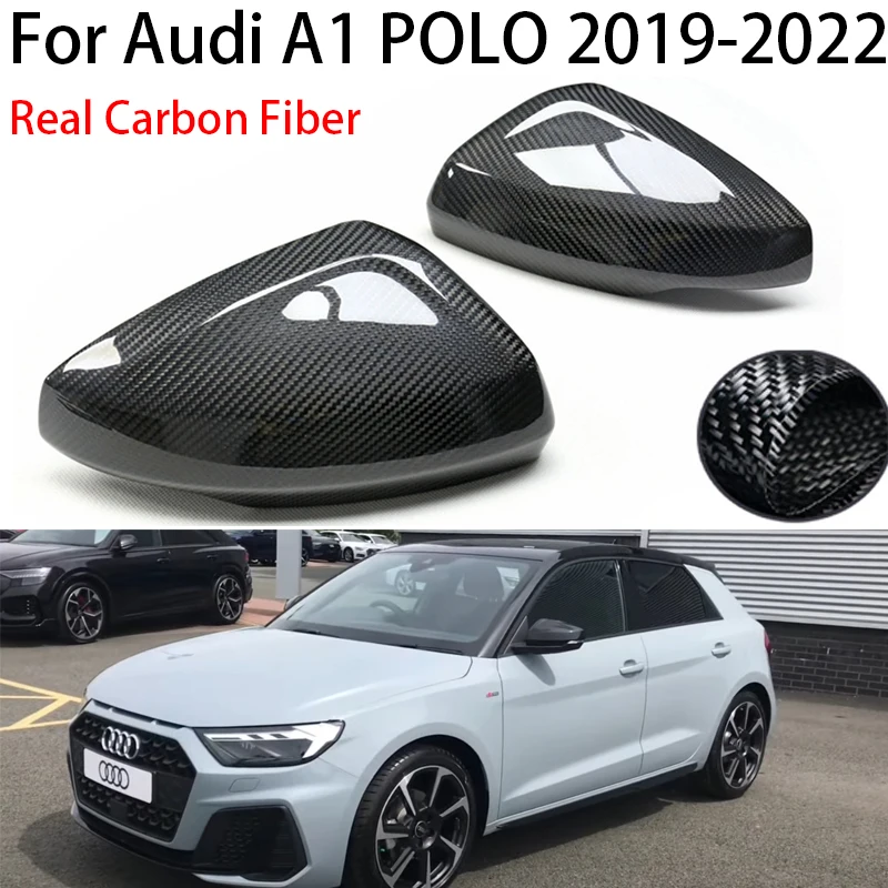 For Audi A1 For Volkswagen POLO 2019-2022 Real Carbon Fiber Car Side Rearview Mirror Cover Cap Replacement Add On modification