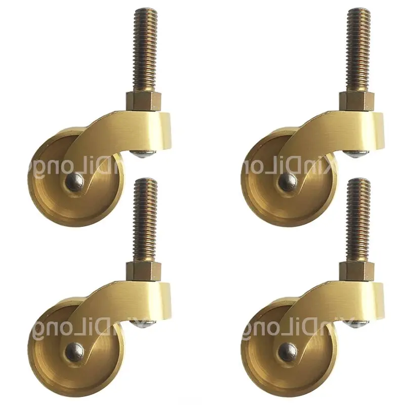 

4PCS 1.25Inches Caster Heavy Duty 360 Degree Rotation Universal Brass Caster Threaded Stem Wheel for Furniture Trunk Box GF1204