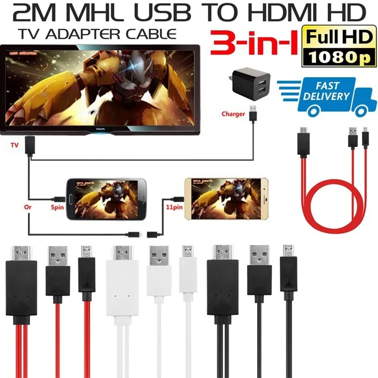 2 متر مايكرو USB إلى HDMI كابل متوافق 1080P MHL HDTV مهائي كابلات محول لسامسونج غالاكسي S3 S4 S5 نوت 2 نوت 3 نوت 4